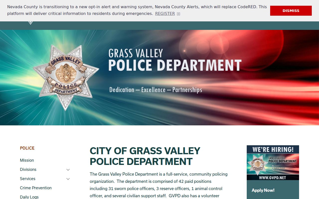 Nevada County Grass Valley criminal records Police Department page