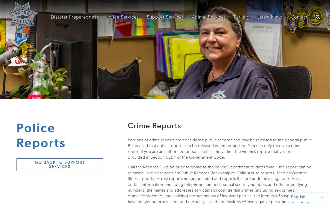Nevada County Truckee criminal history police report request page