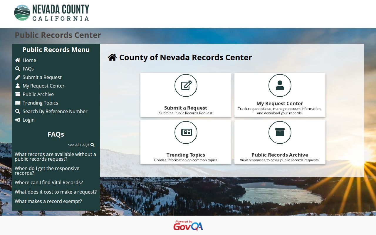 Nevada County criminal records GovQA public records center