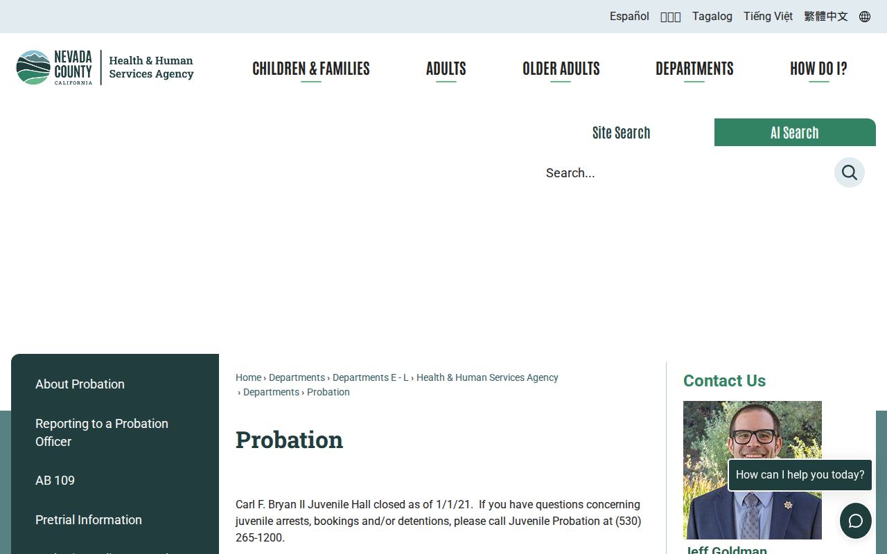 Nevada County criminal record probation department